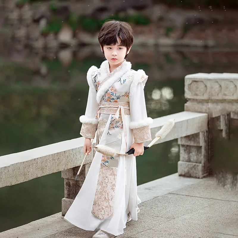 Новинка 2024 зимний красивый костюм Hanfu в китайском стиле Тан для мальчиков боевой