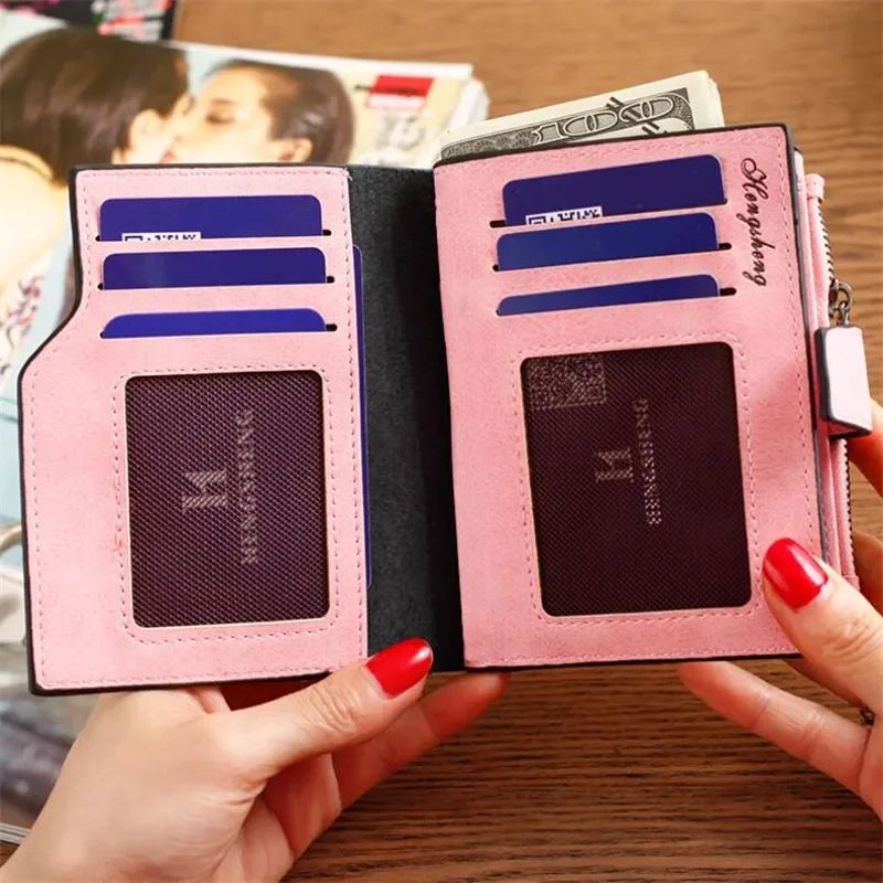 Female Purse Short Lady Letter Hasp Zipper Mini Clutch Coin Pocket Cards Holders Wallet Vintage Matte Women's Wallet