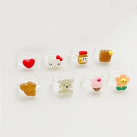takara tomy cute hello kitty clear resin rings for womens girls charms cartoon party jewelry kawaii cat ring accessories gifts