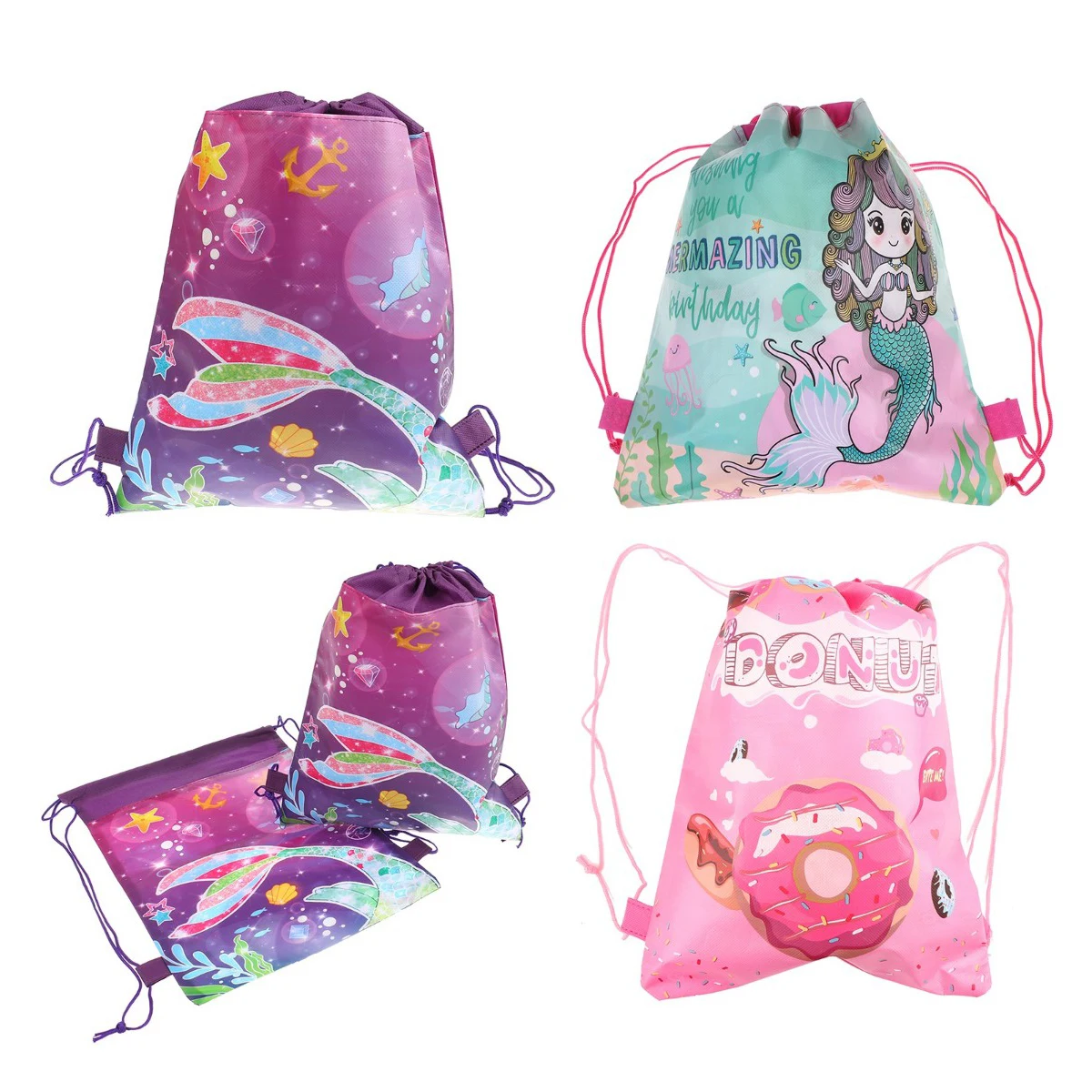 

1PCS Mermaid Theme Backpack Drawstring Bags Non-woven Fabrics Mermaid Tail Drawstring Gifts Bag Travel Storage Package