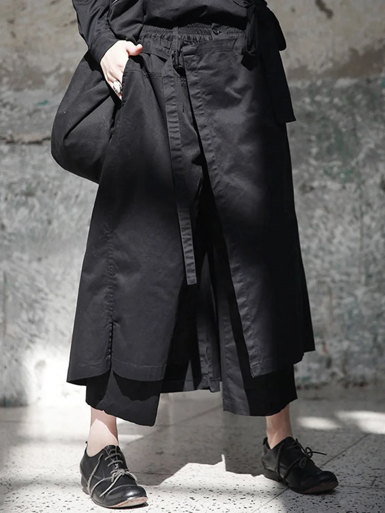 [EAM] 2022 новые весенние черные свободные длинные широкие брюки с высокой