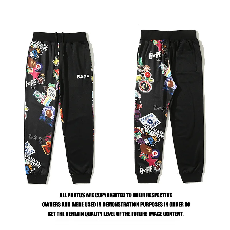 

100%Cotton Men Pants Bape Shark Sportswear Harajuku Sport Techwear Sweatpants Jogging Wide Jeans Clothing Oversize Male Trousers