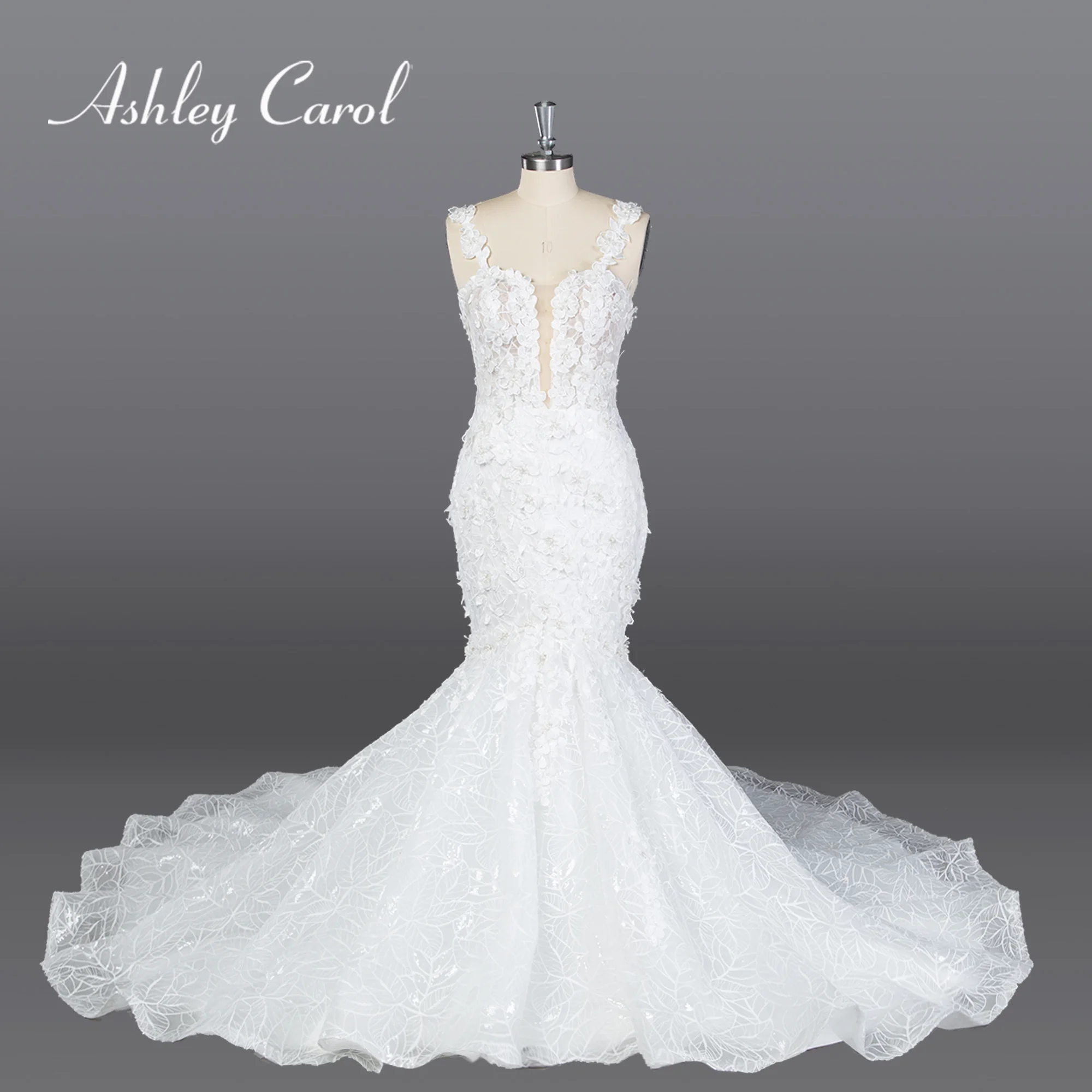 

Ashley Carol Mermaid Wedding Dresses 2024 Vestidos De Novia Deep V-neck 3D Flowers Spaghetti Straps Wedding Gown Real photos