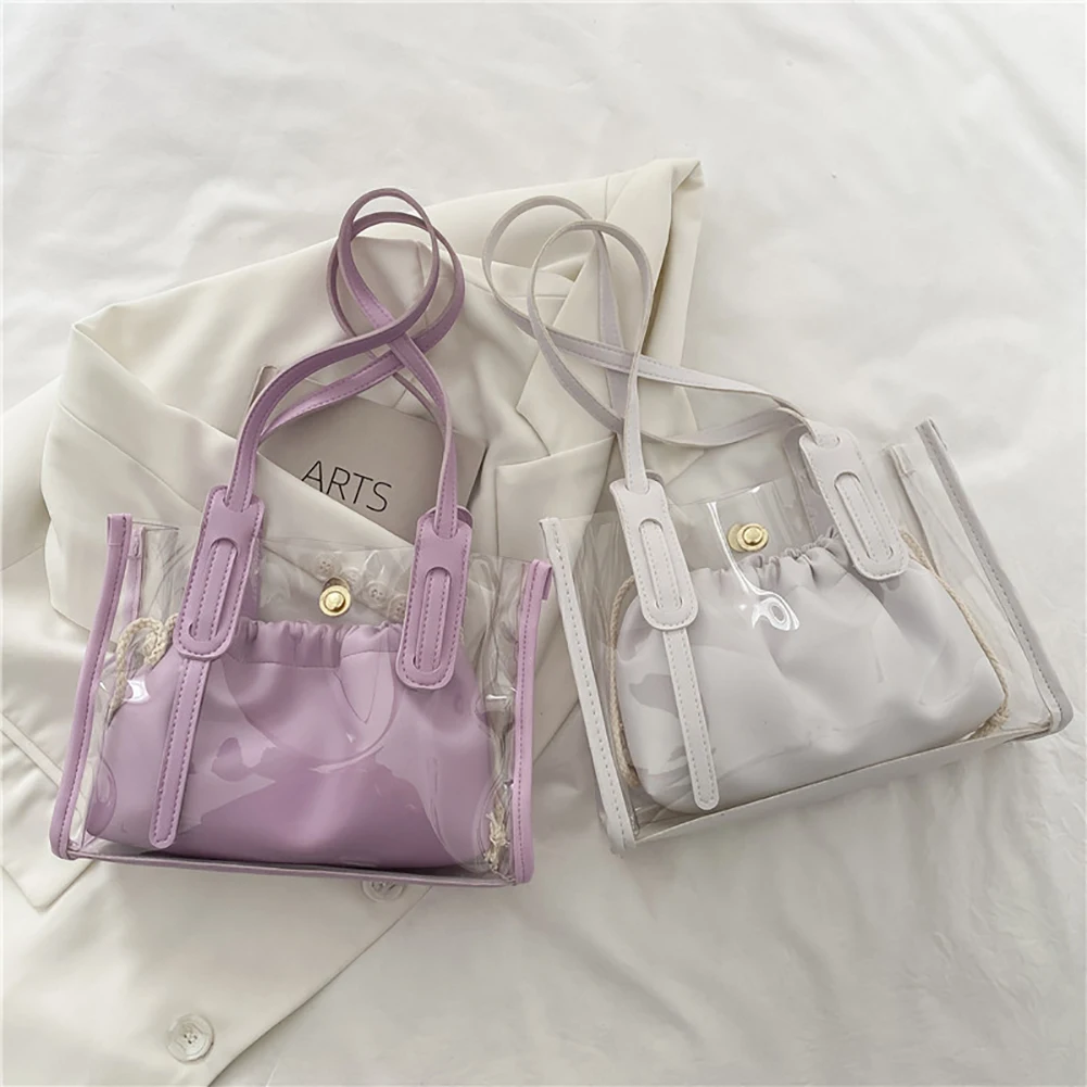 

Fashion PVC Transparent Handbags PU Leather Candy Color Small Clutches Women Shoulder Bags Summer Casual Ladies Shopping Bags
