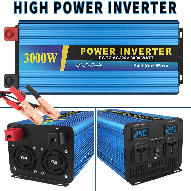 

Pure Sine Wave Inverter 3000W 2000W DC 12V 24V To AC 110V 220V Voltage Transformer Power Converter Solar Car High Power Inverte