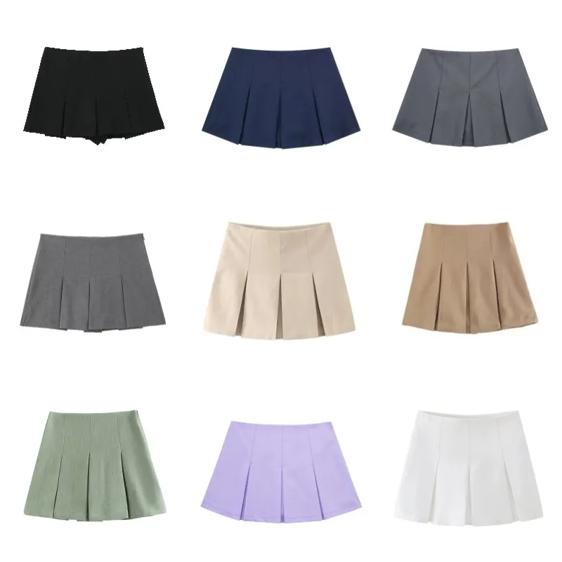High Waist Miniskirt for Women Clothing Sexy Girl Wide Pleated Culottes Y2k Slim A-line Skirt Multicolour Fold Skirts Streetwear