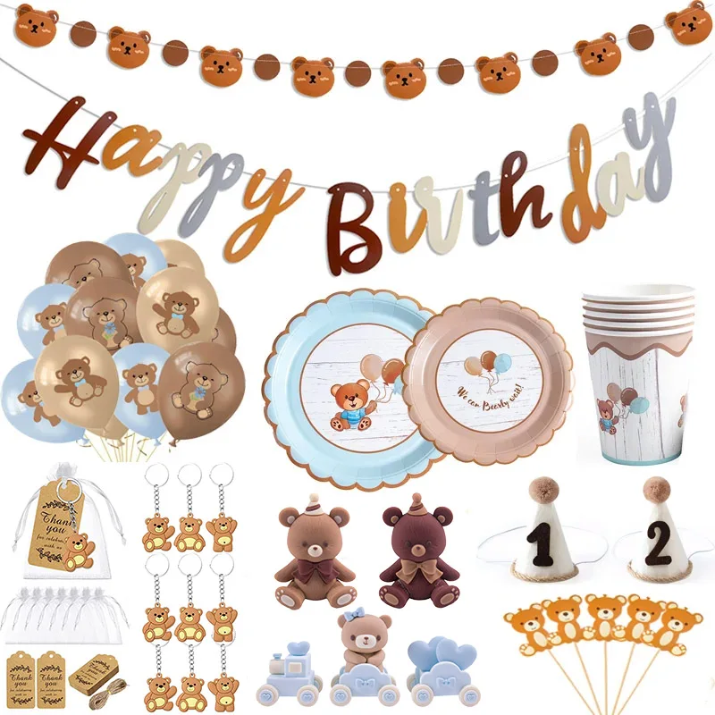 Мультяшный медведь искусственные украшения бумажная тарелка чашка одноразовая