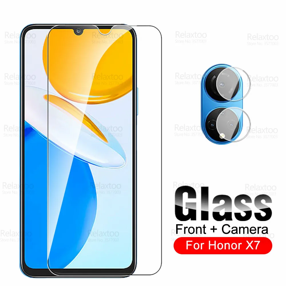 

2To1 Camera Tempered Glass For Honor X7 Screen Protector HonorX7 Honr Hnor Honro X7 X 7 CMA-LX2 6.74" Full Cover Protective Film
