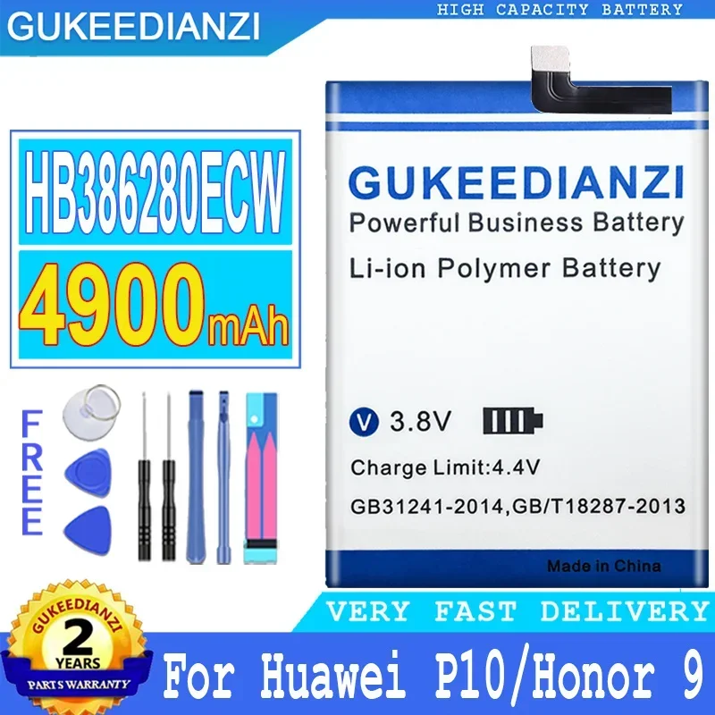Аккумулятор GUKEEDIANZI 4900 мАч HB 386280 ECW для Huawei Ascend P10 Honor 9 STF-L09 STF-AL10 Батарея большой