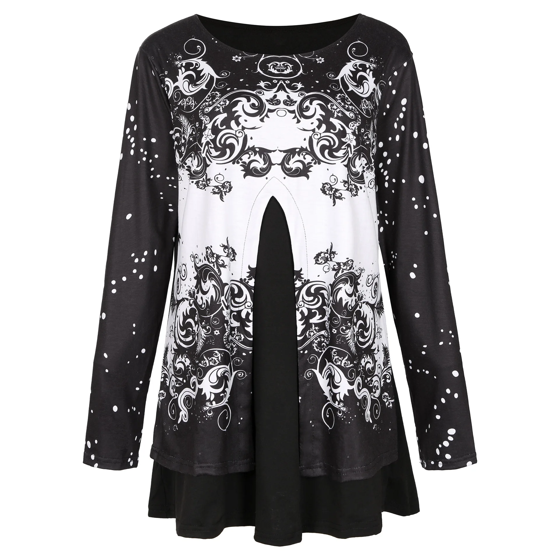 

Women Casual Floral Printed Outwearing Dress Ladies Crew Neck Long Sleeves Pullover Slim Fit Tops Clothes Wearing Dress