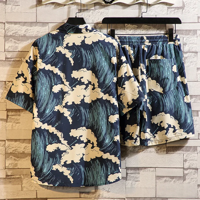 2023 New Men's Casual Set Summer Fashion Printing Short Sleeve Shirt Shorts Two Piece Set men clothing
