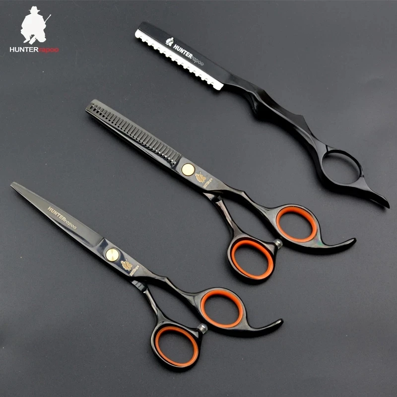

30% off HT9126 6" Black Tintanium Stainless Steel Hair Scissors Set Haircut thinning Shears Barber Scissor Kit for Hairdressing