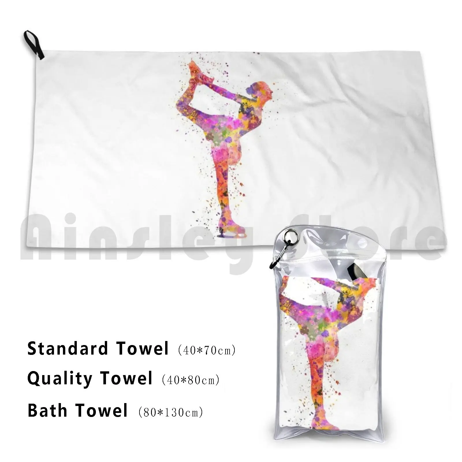 

Figure Skating 2 In Watercolor With Splatters Bath Towel Beach Cushion Watercolor Colorful Splatter Figure