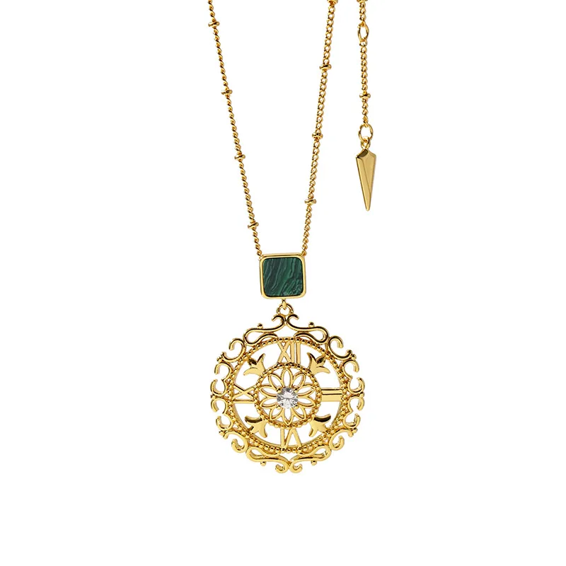 

Fashion necklace retro elegant with exquisite design hollow flower plate Roman numerals simple pendant collarbone chain jewelry