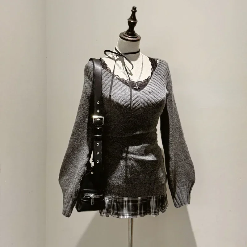 Женский вязаный пуловер с V-образным вырезом цвет в ассортименте