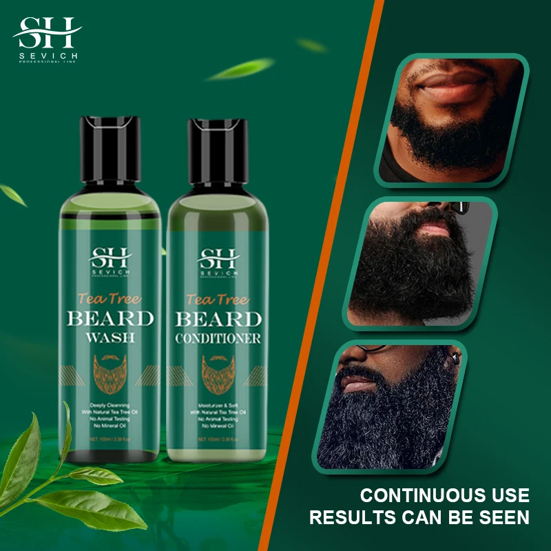 Sevich Natural Tea Tree Beard Growth Conditioner Moisturizing Smooth Beard Growth Tool Dashing Men's Beard Shampoo Beard Care