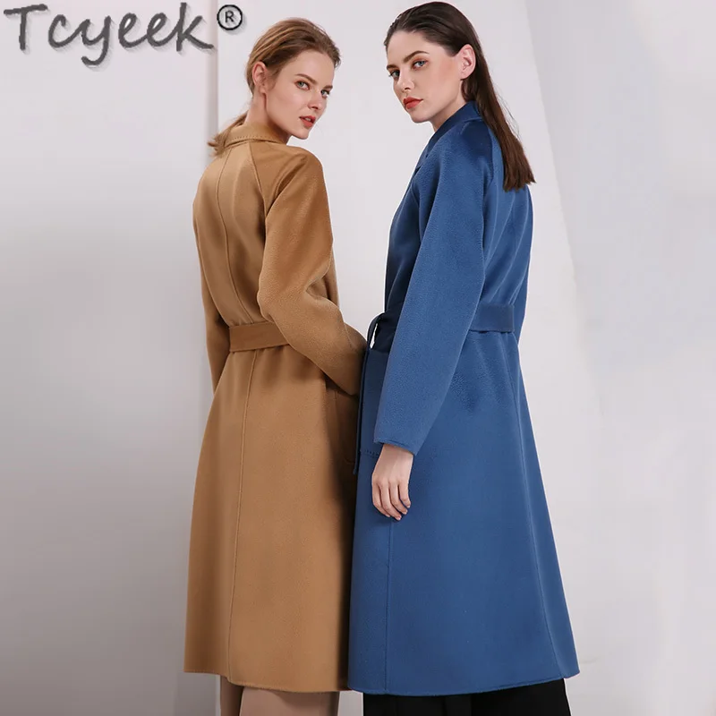 

Tcyeek Wool Coat Women's Winter Jacket Water Ripples Cashmere Coat Women Clothes Belted Trench Coat Female Casaco Feminino Sq857