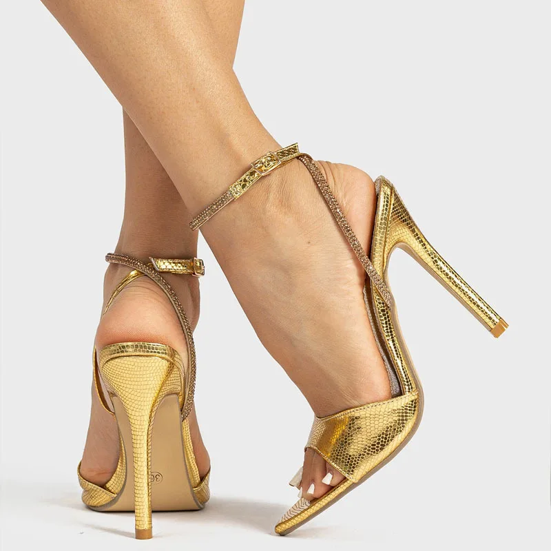 

2023 Star Style Luxury Rhinestones Women Sandals Elegant Stiletto High Heels Slingback Gladiator Sandals Summer Party Prom Shoes