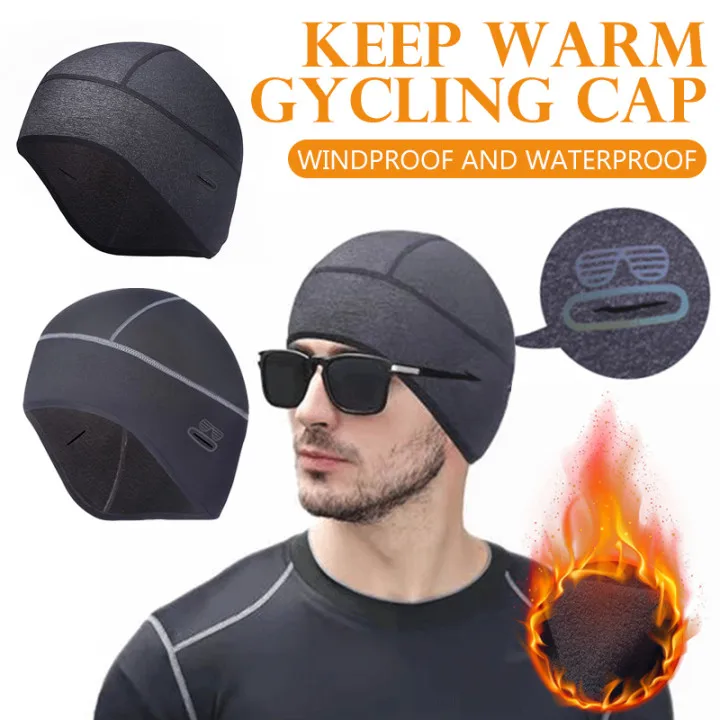 

Winter Men Cycling Cap Windproof Thermal Skull Cap Helmet Liner Running Skiing Motocycle Riding MTB Bike Hat With Glasses Hole