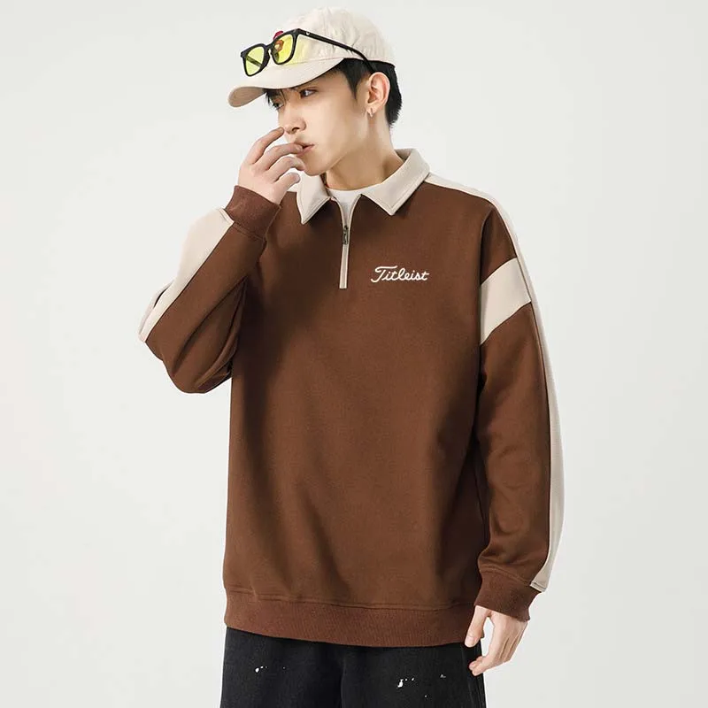 New Fashion Zipper Polo Golf Spring Autumn Shirt Men Casual Plain Korean Solid Color Long Sleeve Tops Clothing 2023