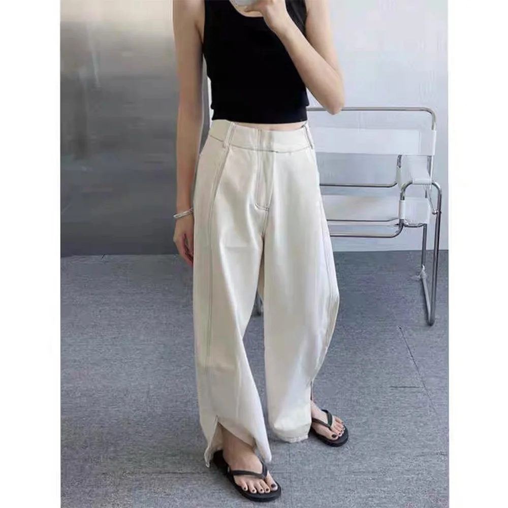 

Women's JIL2024 spring and summer niche JIL casual commuter versatile high-waisted cotton jeans casual wide-legged trousers