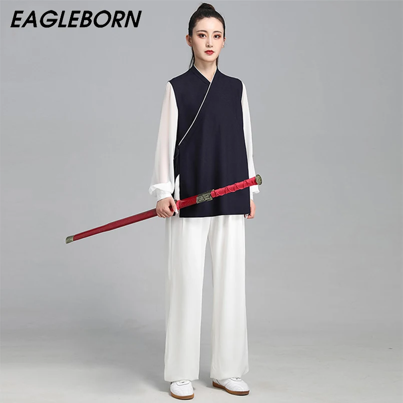 

Летняя форма для Тай Чи Кунг-фу, комплект с китайским платьем для женщин, костюм Тан ханьфу, мужская одежда Тай-Чи, комплект с традиционным китайским дизайном