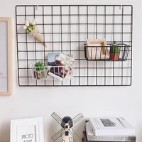 home decoration metal decorative storage basket diy iron grid flower pot hanging shelf wall art mounted frame mesh display rack