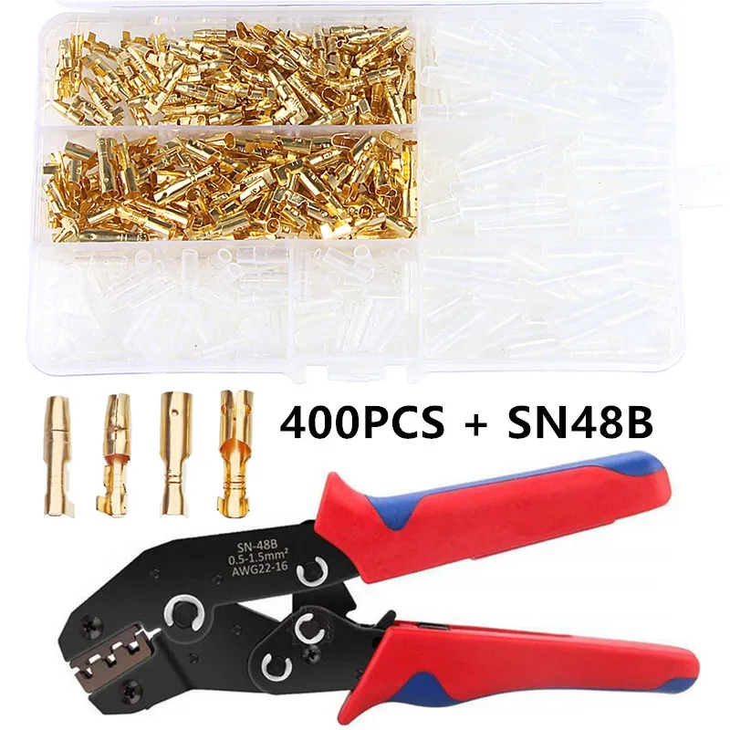 

400PCS 4.0mm Bullet Terminals Car Auto Motorcycle Crimp Terminals Electrical Wire Bullet Connectors SN48B Crimping Tool Kit