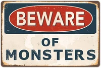 beware of monsters metal tin sign retro vintage safety warning tin signs art nostalgic wall decorative 12 x 8 inch