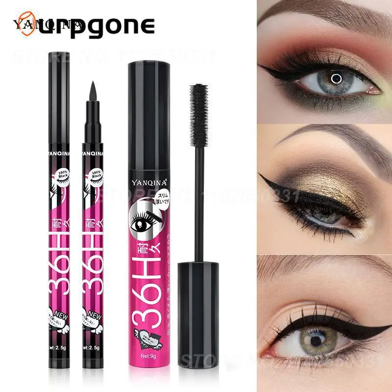 

Sparkling Eyes Mascara Eyeliner Pen Set Soft Smooth Eye Liner Waterproof Eyeliner Mascara Thick Curling Eyelashes 2pcs Set