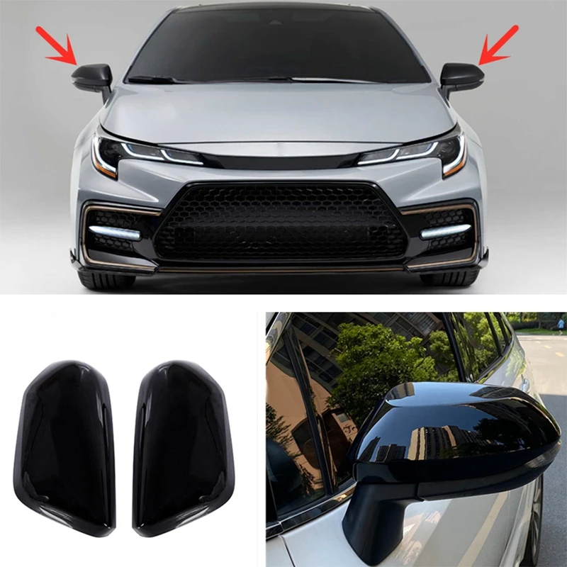 

1 Pair Side Door Rearview Mirror Cover Trim Cap Glossy Black ABS For Toyota Corolla 2019-2022