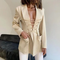 2021 women sexy bandage style blazers long sleeved mid length casual fashion temperament small suit woman spring autumn blazers