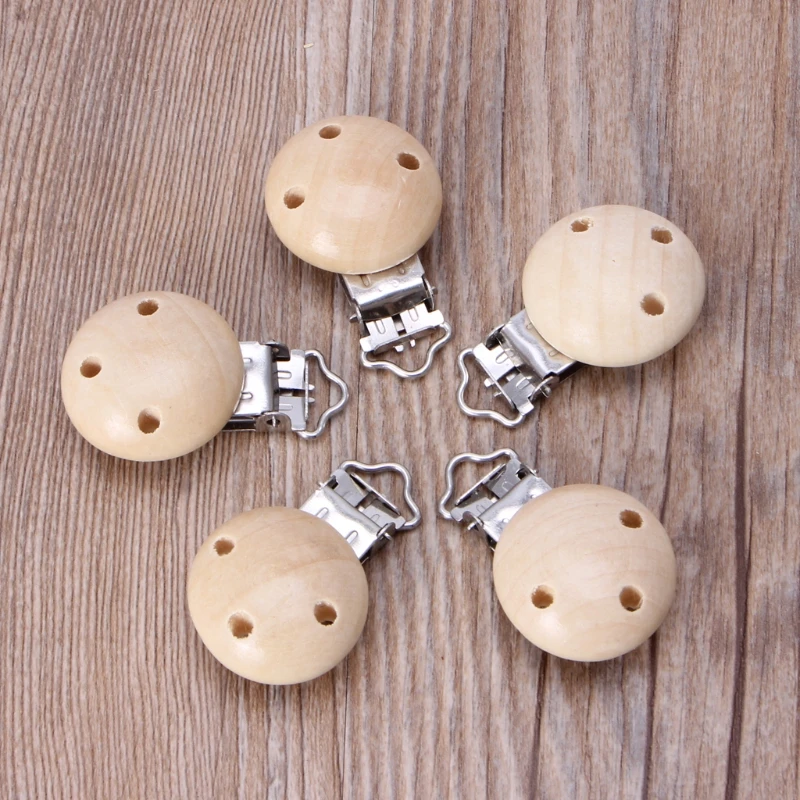 

5pcs Wooden Baby Pacifier Clip Infant Soother Clasp Holders Accessories Rounded