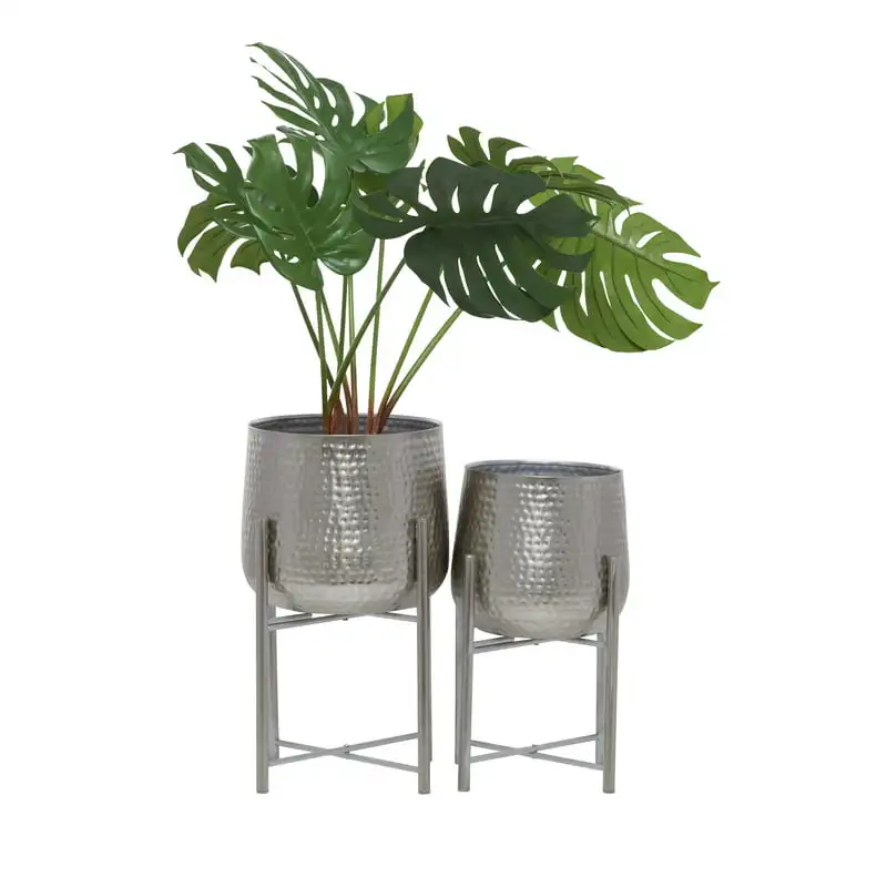 

19", 16"H Silver Metal Planter with Removable Stand (2 Count)