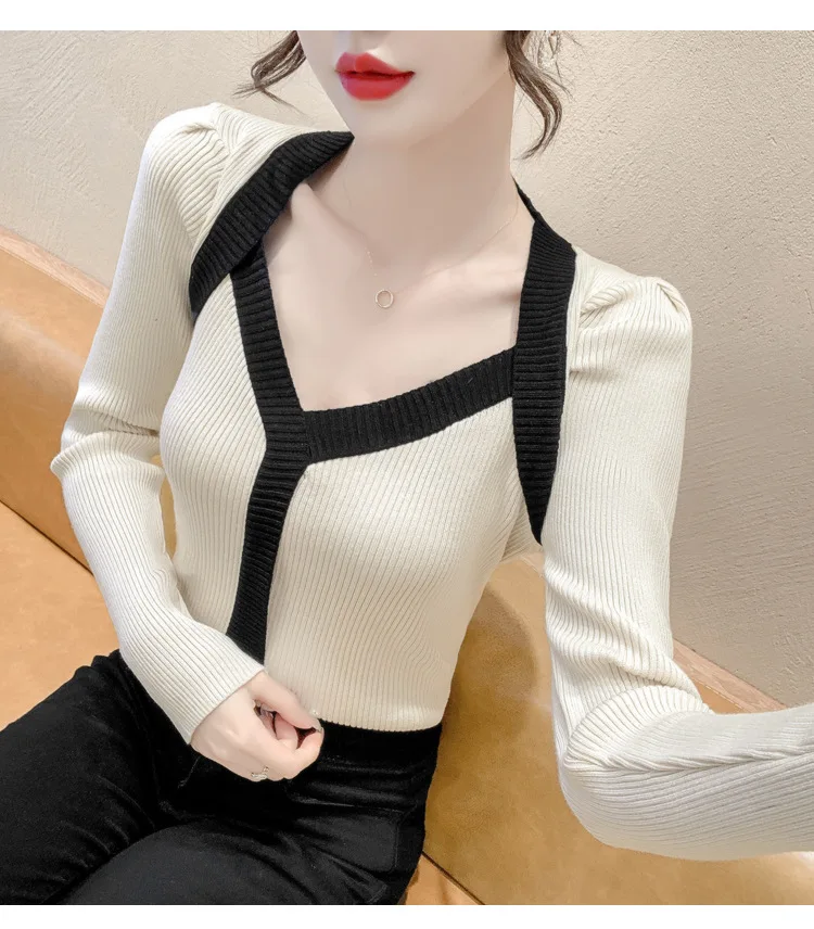 

2022v neck sweater women's long-sleeved top sweater Black