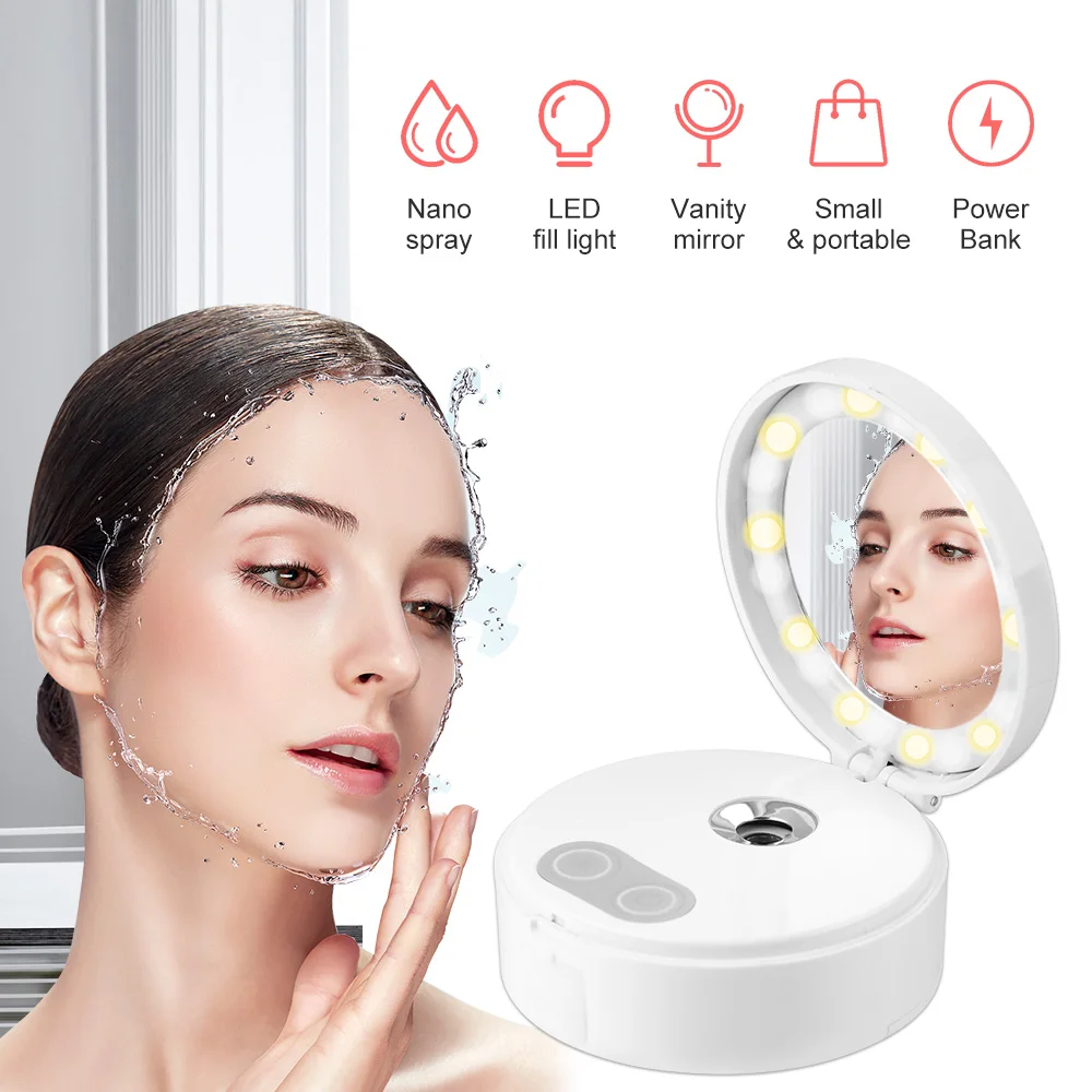 

Паровой распылитель Nano Mist, увлажнитель воздуха для лица с зеркалом и подсветильник кой, электронный портативный испаритель Mini увлажнитель ...