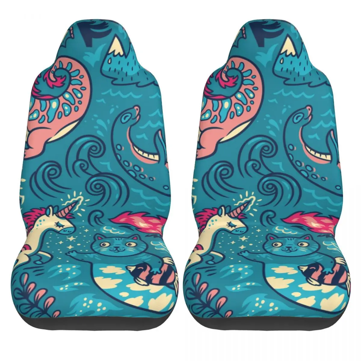 

2PCS Car Seat Covers Set Universal Fit Most Car Covers Dragon Unicorn Cat And Mermaid Car Seat Protector