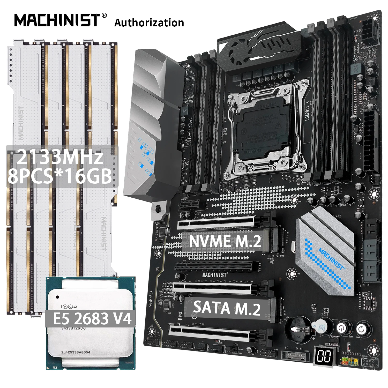 

JGINYUE X99 Kit Motherboard LGA 2011-3 With Set Xeon E5 2683 V4 Processor CPU DDR4 128GB=8PCS*16GB 2133MHz RAM Memory X99 MR9S