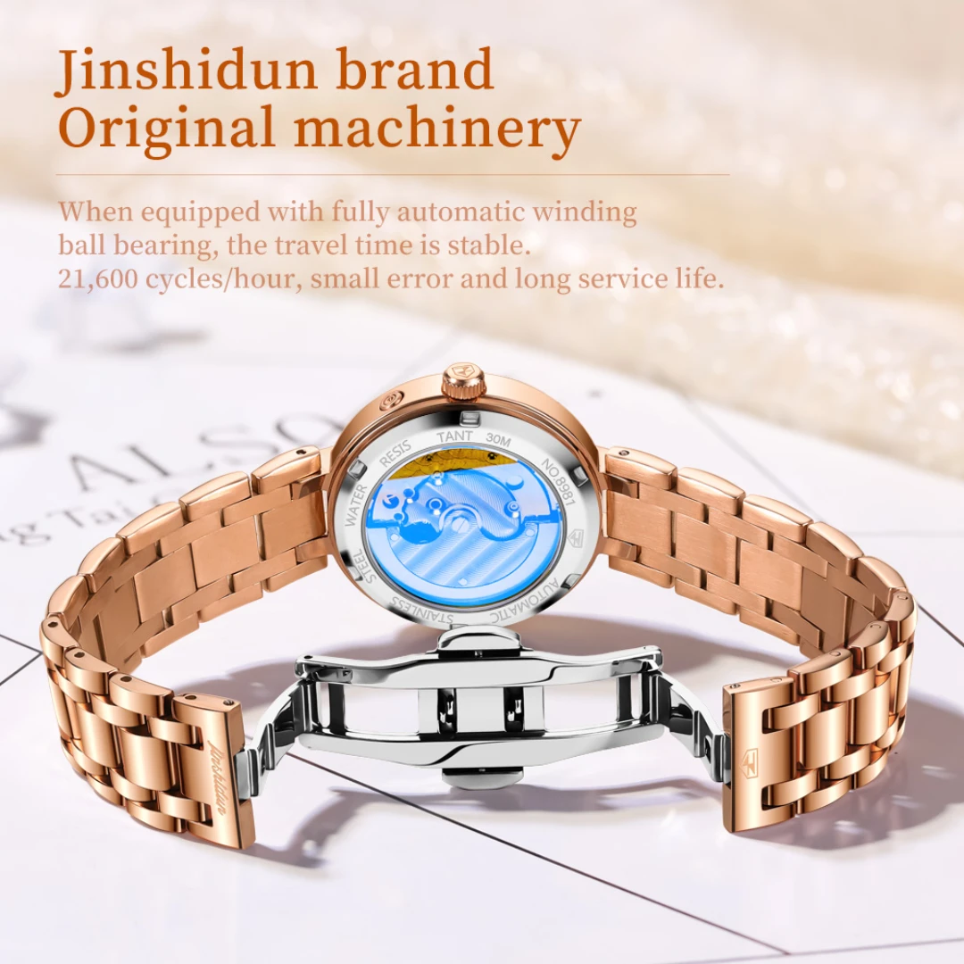 JSDUN 8981 модные механические часы подарок ремешок для часов из нержавеющей стали