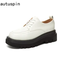 autuspin genuine leather loafers women fashion casual lace up round toe platform flats office lady daily outdoor oxfords shoes