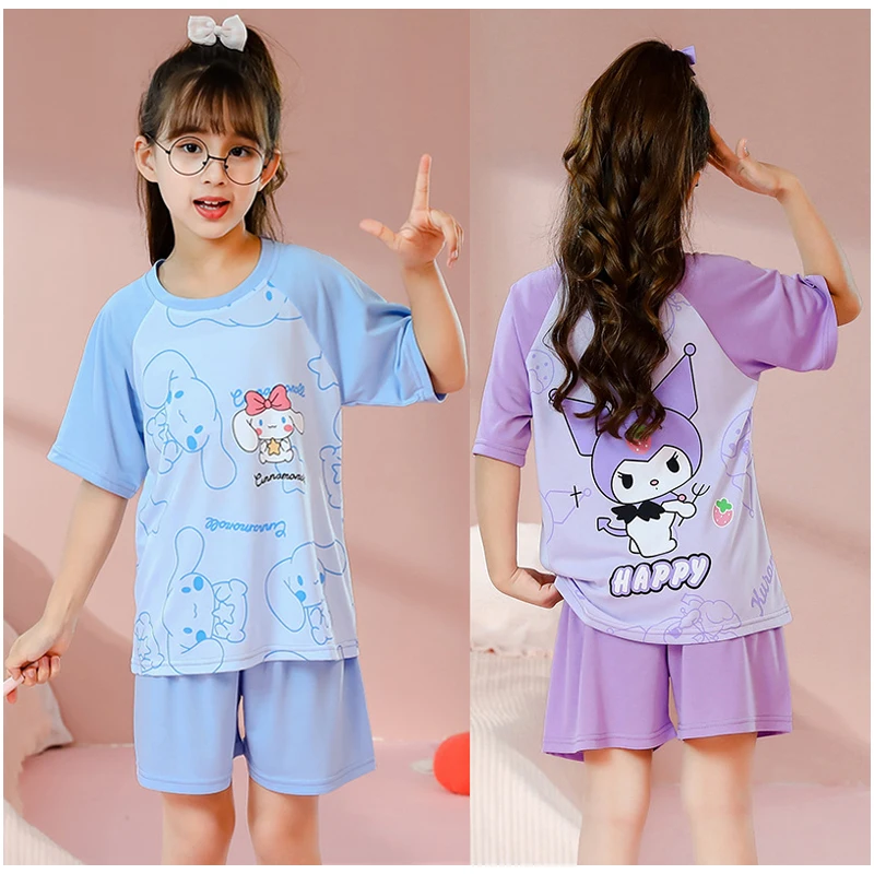 

Sanrios аниме мультфильм My Melody Cinnamoroll Kuromi понравико детские летние шорты с коротким рукавом Домашняя одежда Пижама для девочек