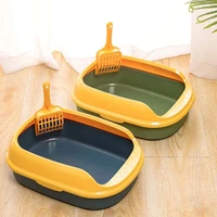quality plastic crack resistant cat litter box heighten semi open toilets tray poop for pet clean sandbox with free shovel