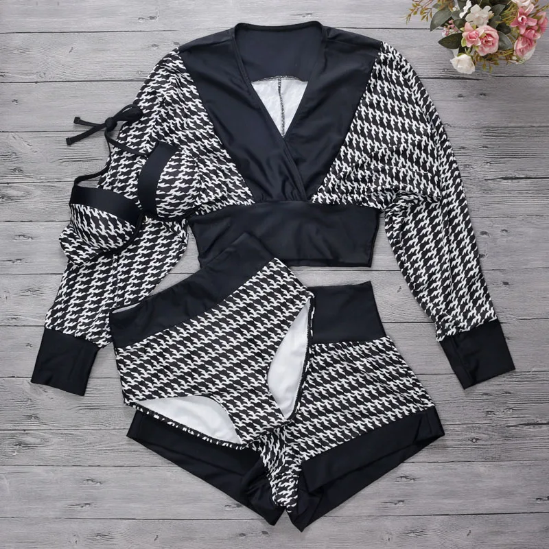 

YinFengTing New Women Plaid Bikini Set Push Up Bathing Suit Sexy Halter High Waist Biquini Swimsuit Female Padded Swimwear 2023