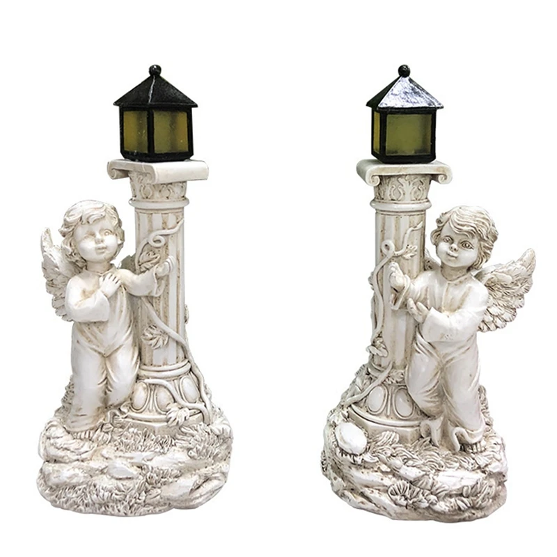 

Roman Column Angel Ornament Retro Resin Crafts Outdoor Solar Landscape Decoration For Home Garden Courtyard Part