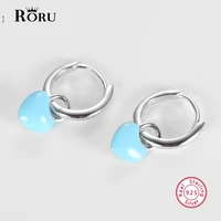 roru 925 sterling silver lovely heart blue red pink 3 colors drop earrings fashion jewelry gift for women female couple holidays
