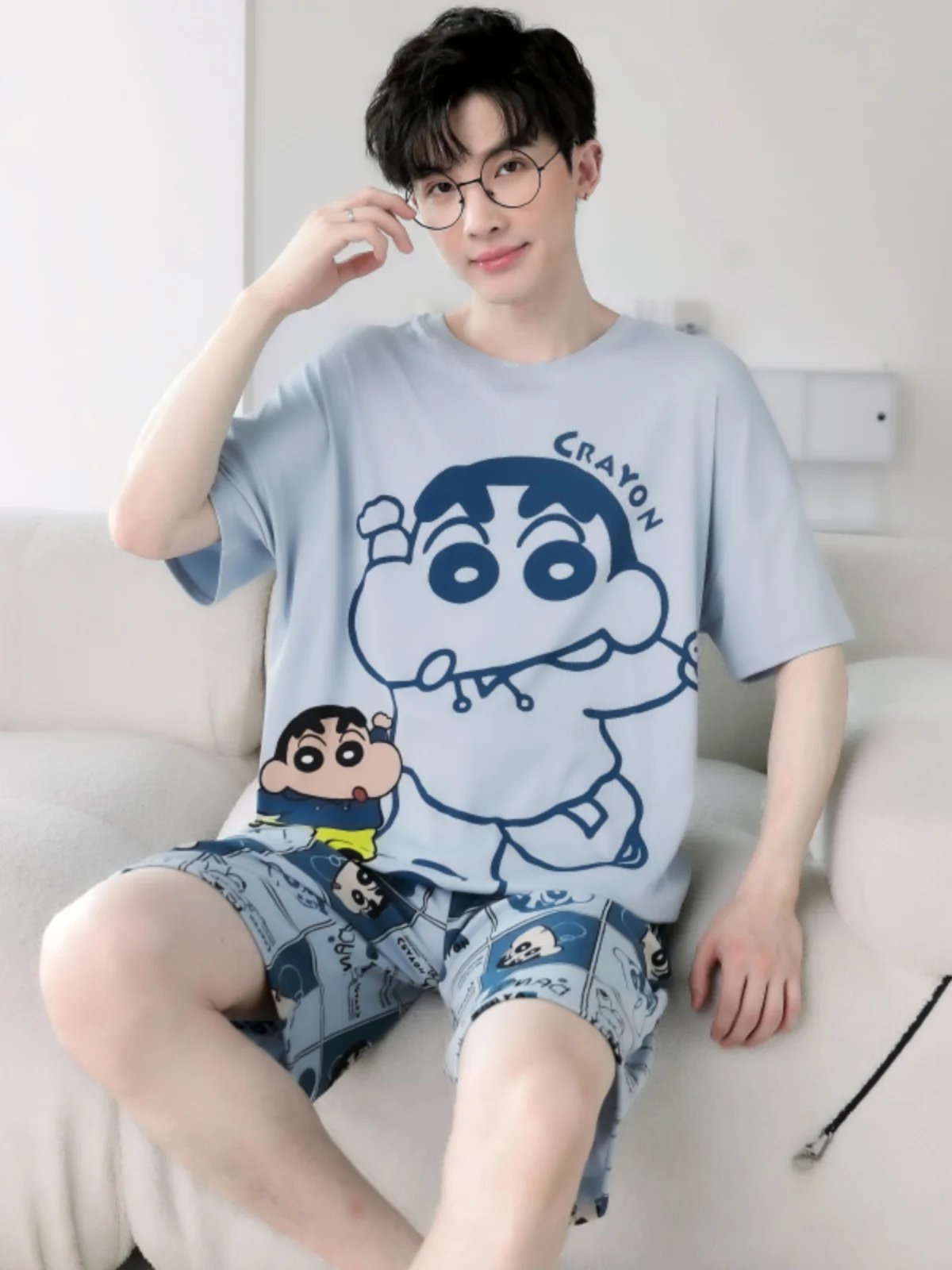 Плюс размер плюс ледяной шелк модальные пижамы мужские летние подростковые