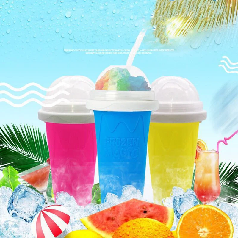 

12 oz Smoothie Cup Summer Thirst-quenching Silicone Slushy Cup Ice-making Mug Outdoor Pinching Cup Quick Refrigeration Bottle