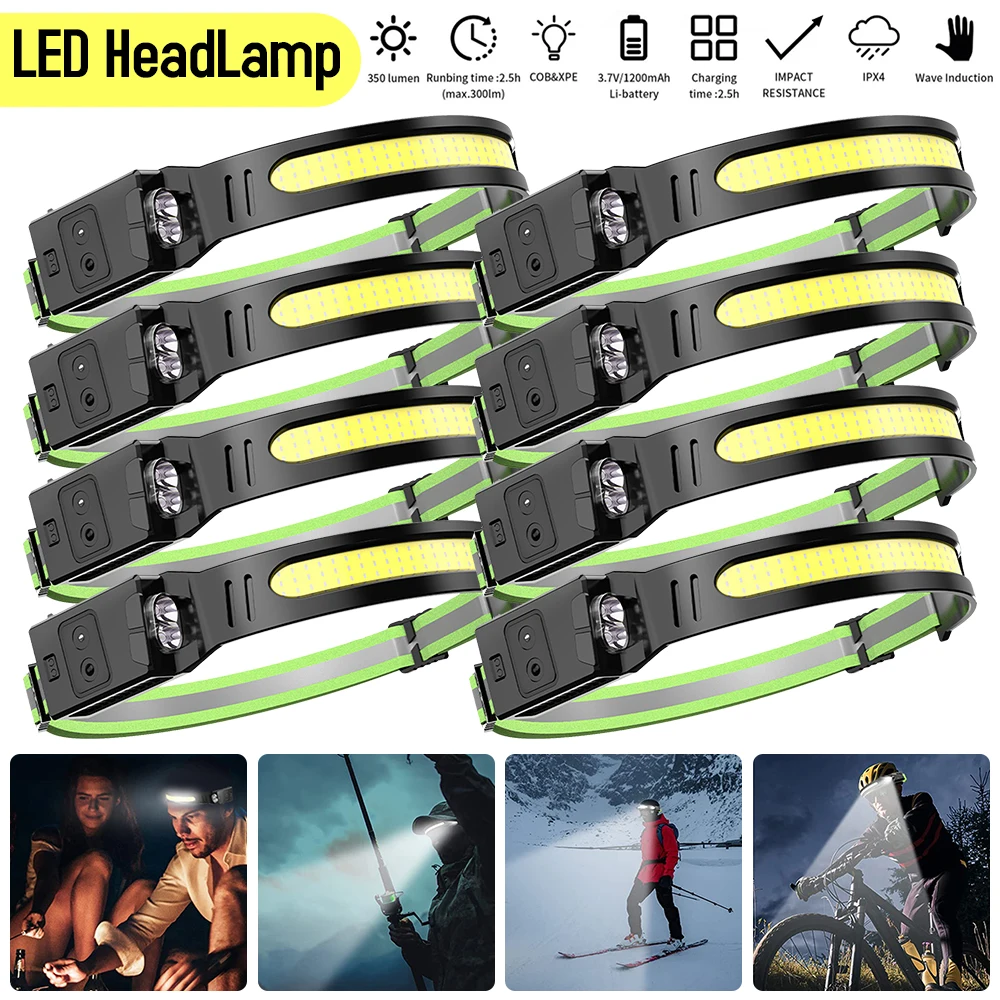 1-10PCS COB Headlamp LED Flashlgith USB Rechargeable Head Torch 6 Lighting Modes Light Work For Camping Lanterna |