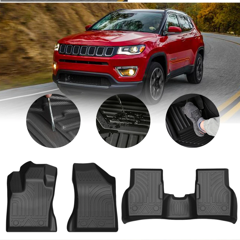 Автомобильные коврики из ТПЭ для Jeep Compass 2017 2018 2019 2020, водонепроницаемые защитные резиновые автомобильные коврики, подкладка, автомобильные аксессуары для интерьера