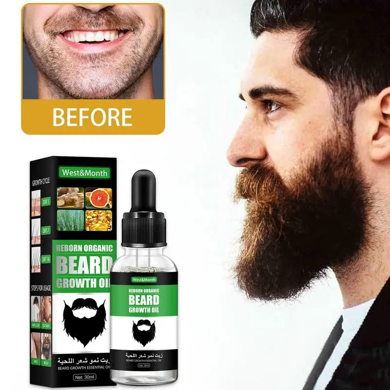 Beard Growth Essential Oil 30ml Fast Thickening Hair Regrowth Beard Enhancing Essence Natural Masculine Facial Hair Care Serum